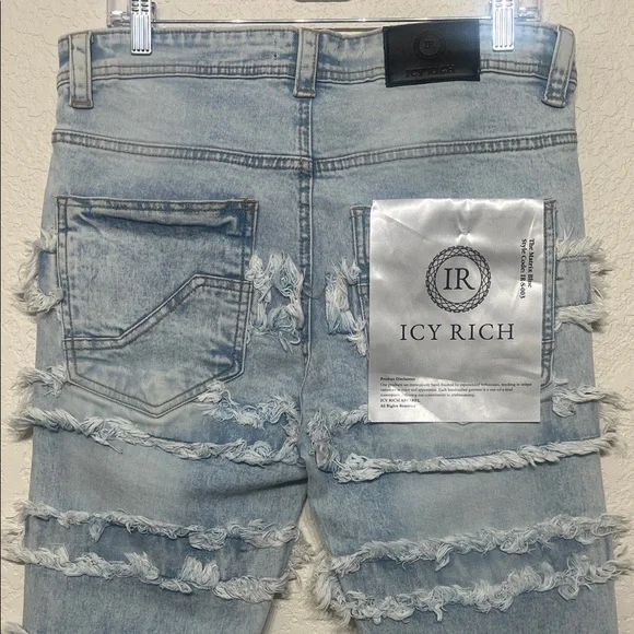 Men's ICY RICH Size 32 Light Blue Distressed Stacked Skinny Jeans - Picture 8 of 9